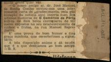 Nota de agradecimento do Dr. José Manuel da Rocha Coelho ao jornal «O Comércio do Porto»