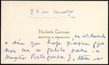 Cartão de Norberto Gonzaga ao General Norton de Matos
