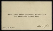 Carta enviada por Maria Carlota Santos Sotomaior Belchior Nunes e José Júlio Gomes Belchior Nunes a Inácia de Castro Vilhena