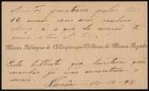 Carta enviada por Maria Palmira de Albuquerque Vilhena de Moura Pegado a João António Vilhena