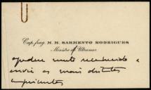 Cartão do Capitão de Fragata M. M. Sarmento Rodrigues dirigido ao General Norton de Matos