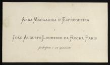 Carta enviada por Ana Margarida de Espregueira e João Augusto Loureiro da Rocha Páris a Clara Carolina Malheiro Teles de Meneses