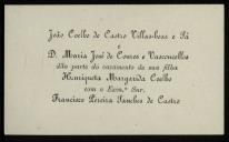 Carta enviada por João Coelho de Castro Vilas-boas e Sá e Maria José de Couros e Vasconcelos a Clara Carolina Malheiro Reymão
