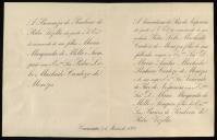 Carta enviada pela Baronesa de Pombeiro de Riba Vizela e pela Viscondessa do Paço de Nespereira a Clara Carolina Malheiro