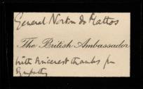 Cartão do Embaixador Britânico dirigido ao General Norton de Matos