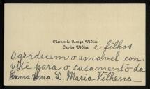 Carta enviada por Memmie George Vilar e Carlos Vilar a Inácia de Castro Vilhena